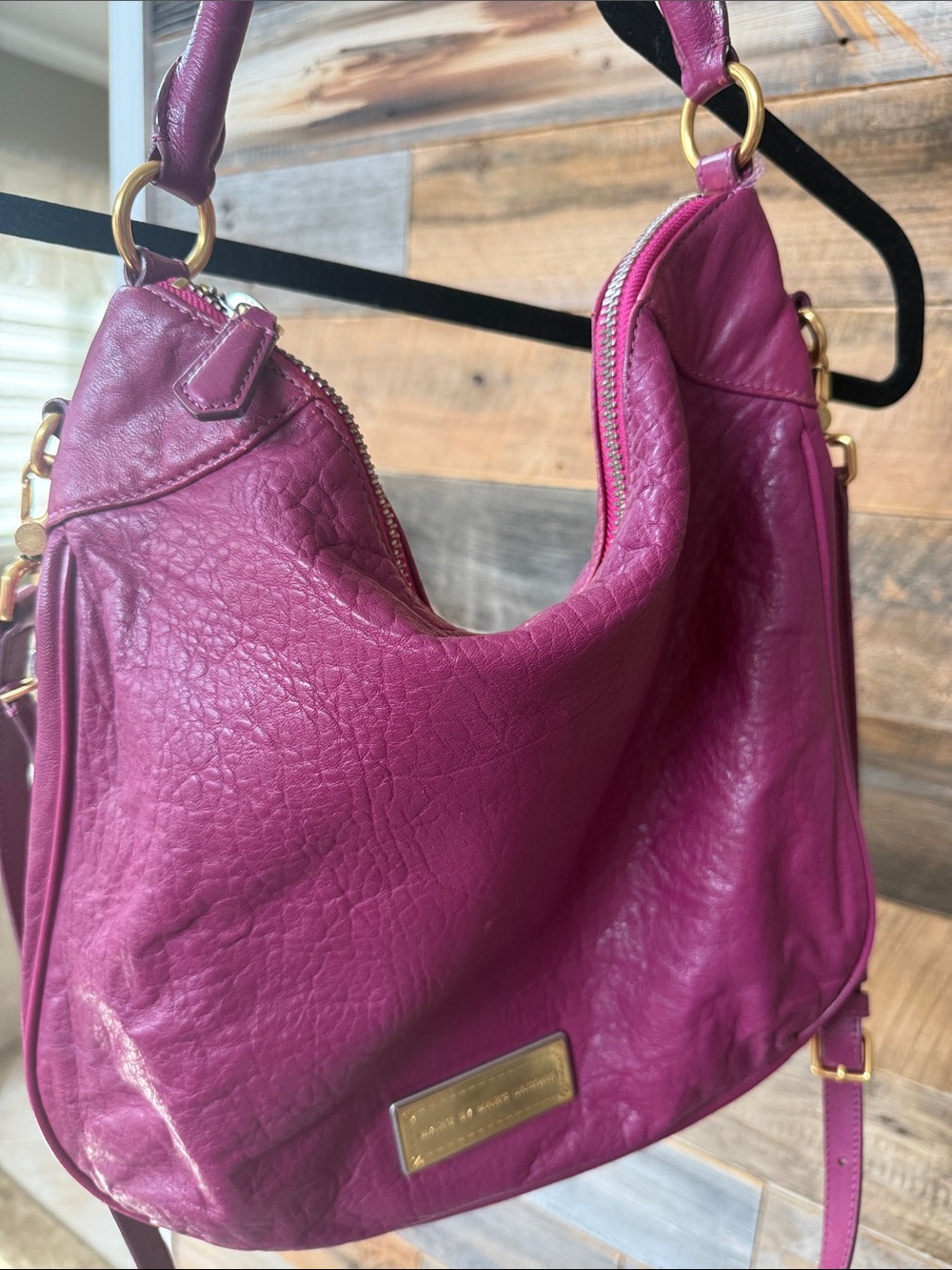 Marc by Marc Jacobs Leather Hobo Shoulder Bag in Deep Magenta